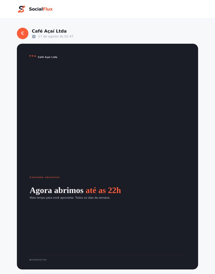 Tela de aprovação que o cliente vê ao abrir o link, sem precisar de login: a arte, a legenda e os botões Aprovar post e Pedir ajuste